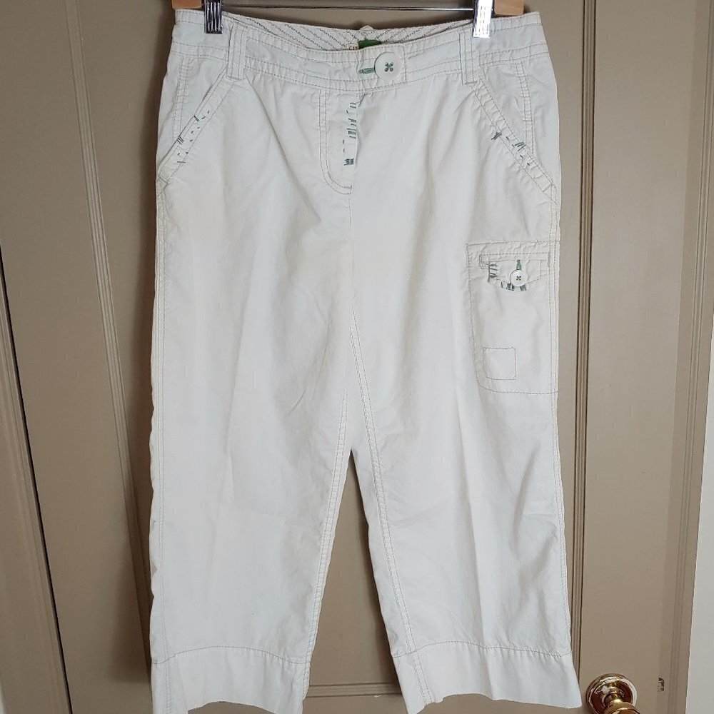 Preppy Cropped Pants White Anthropologie Ett Tuia Ivory Green Stitching Capri